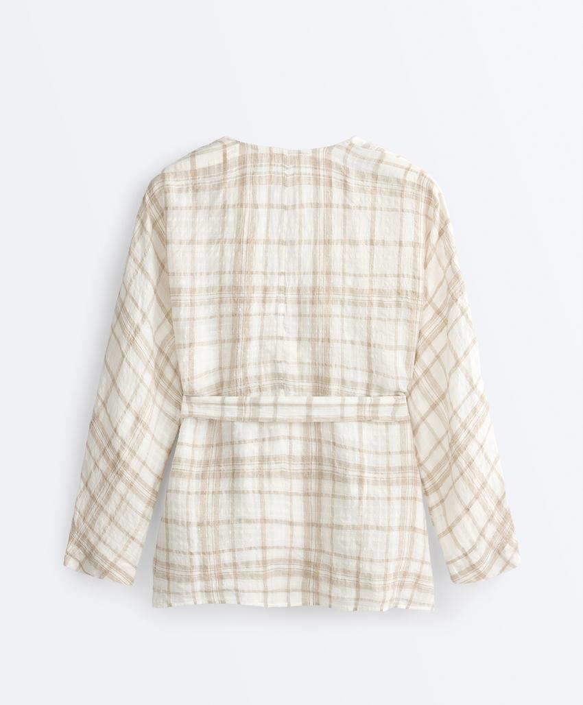 Рубашка кимоно в клетку из смесового льна и лиоцелла