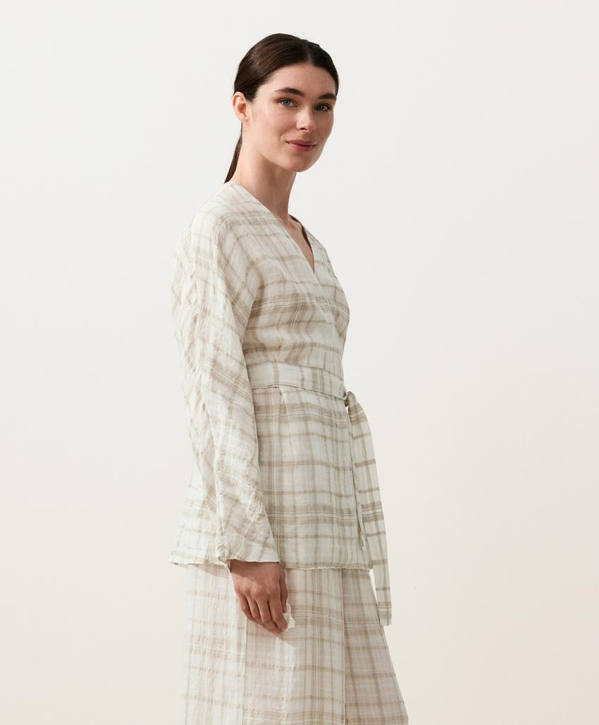 Рубашка кимоно в клетку из смесового льна и лиоцелла