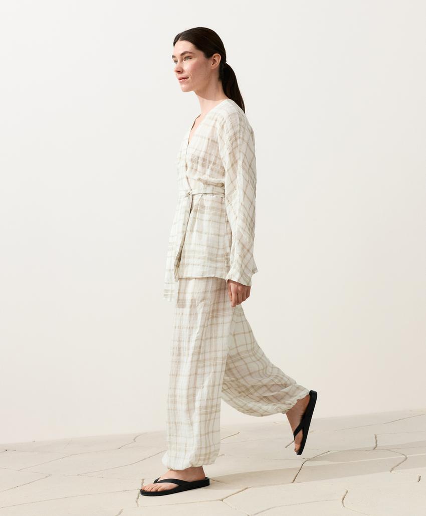 Рубашка кимоно в клетку из смесового льна и лиоцелла
