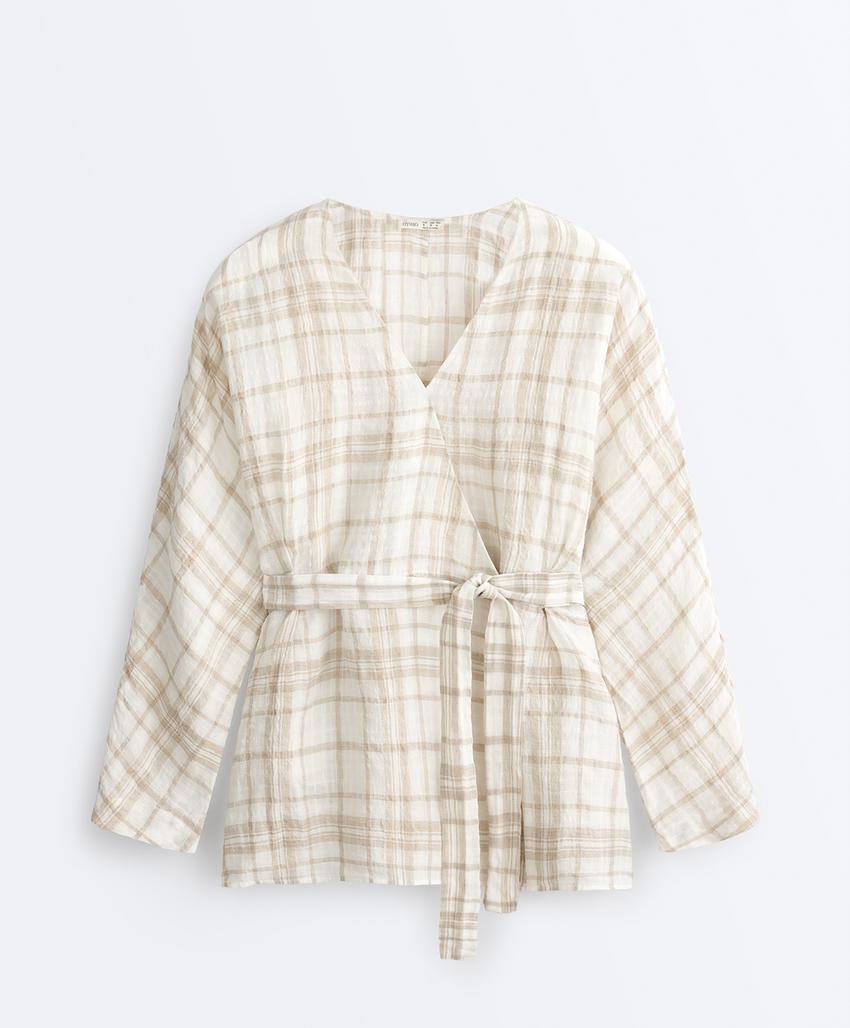 Рубашка кимоно в клетку из смесового льна и лиоцелла