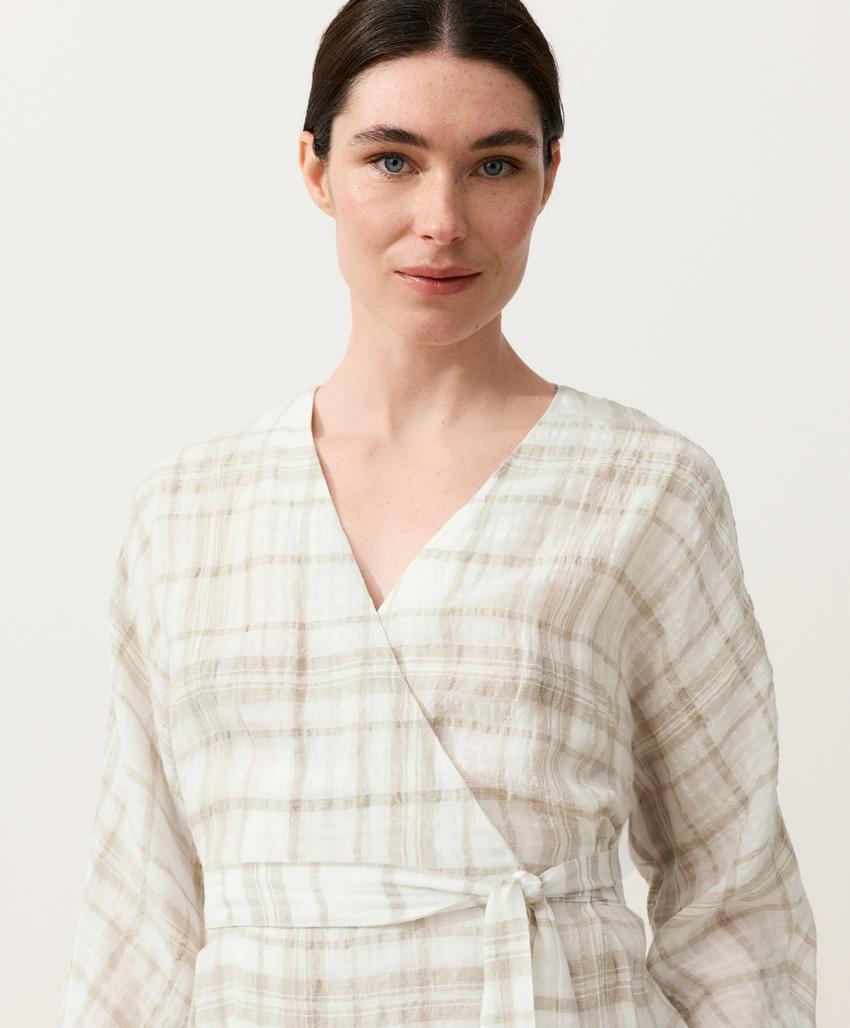 Рубашка кимоно в клетку из смесового льна и лиоцелла