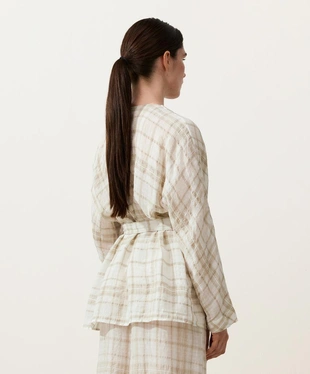 Рубашка кимоно в клетку из смесового льна и лиоцелла- Заказать в России