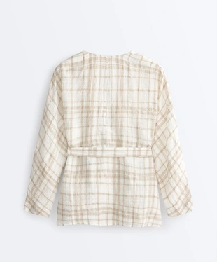 Рубашка кимоно в клетку из смесового льна и лиоцелла- Заказать в России