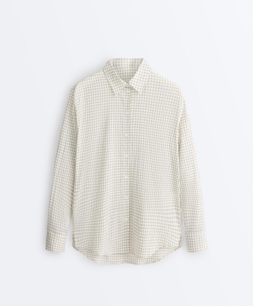 Рубашка в клетку из смесового хлопка с длинными рукавами