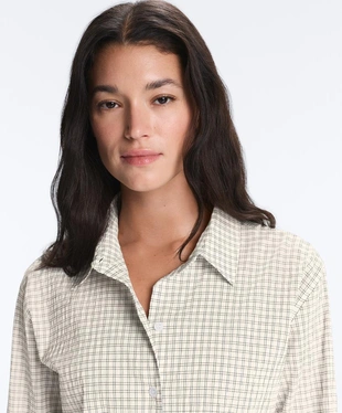 Рубашка в клетку из смесового хлопка с длинными рукавами- Заказать в России