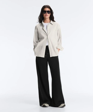 Рубашка в клетку из смесового хлопка с длинными рукавами- Заказать в России