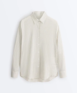 Рубашка в клетку из смесового хлопка с длинными рукавами- Заказать в России