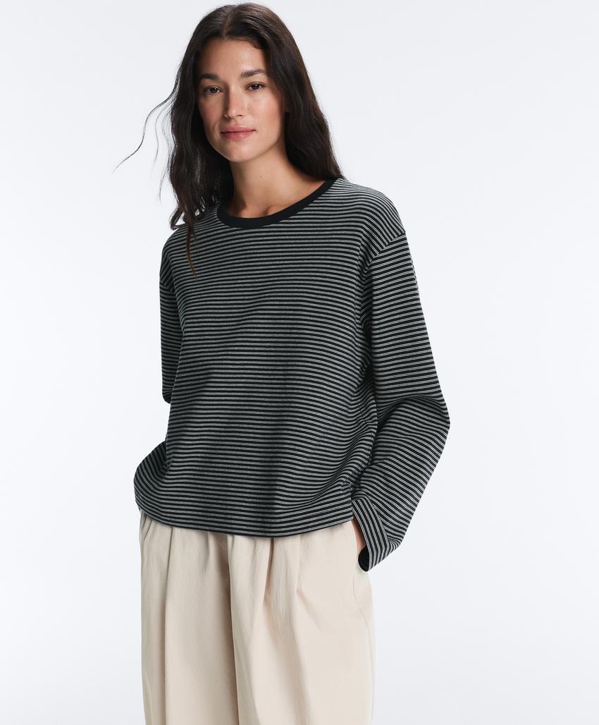 Лонгслив в двойную полоску из смесового хлопка