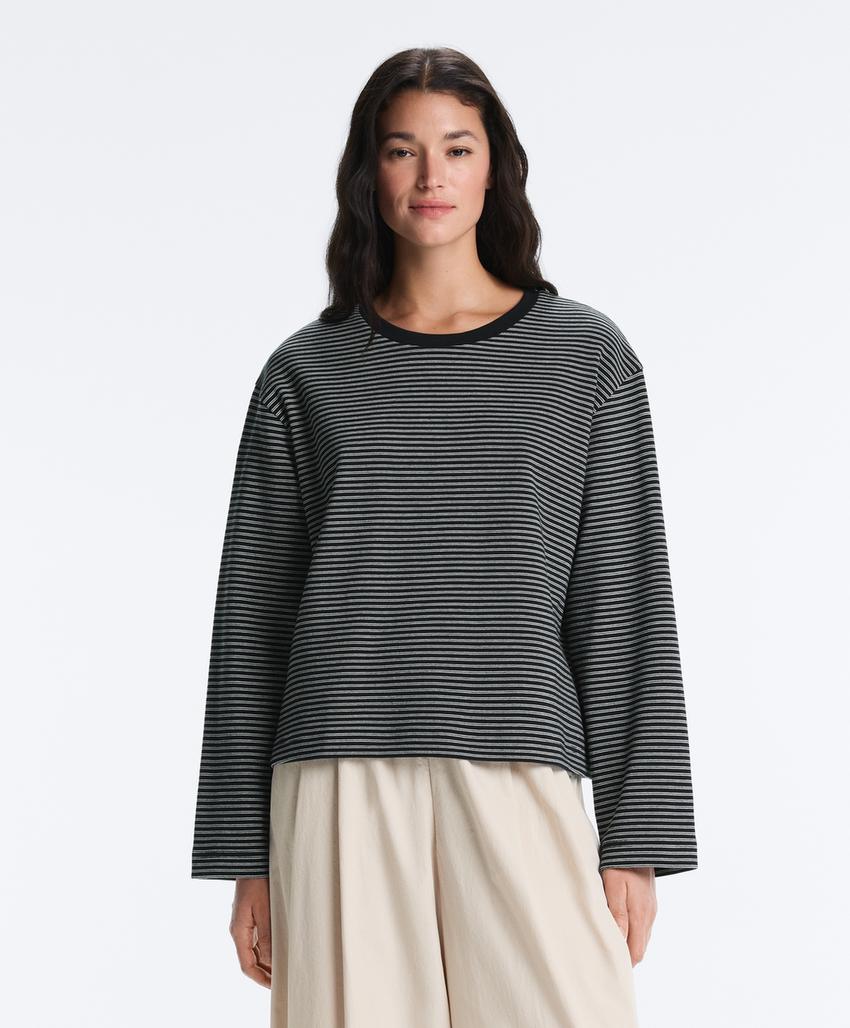 Лонгслив в двойную полоску из смесового хлопка