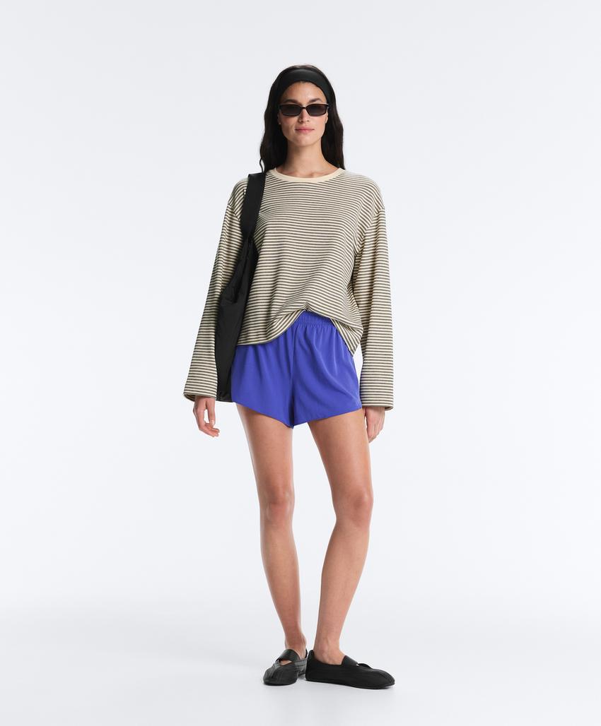 Лонгслив в двойную полоску из смесового хлопка