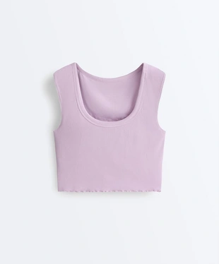 Майка - топ с коротким рукавом из смесового модала в рубчик- Заказать в России