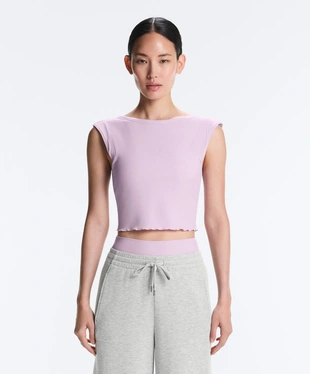 Майка - топ с коротким рукавом из смесового модала в рубчик- Заказать в России