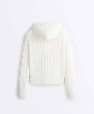 Вязаная ажурная куртка с капюшоном- Заказать в России