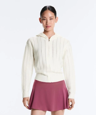 Вязаная ажурная куртка с капюшоном- Заказать в России