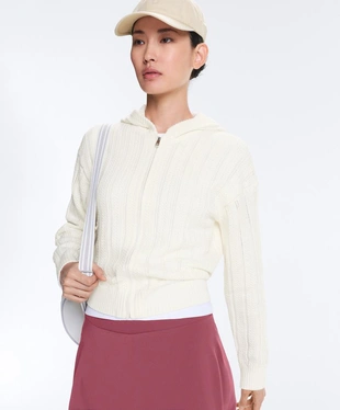 Вязаная ажурная куртка с капюшоном- Заказать в России