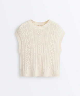 Жилет с круглым вырезом и узором «косы»- Заказать в России