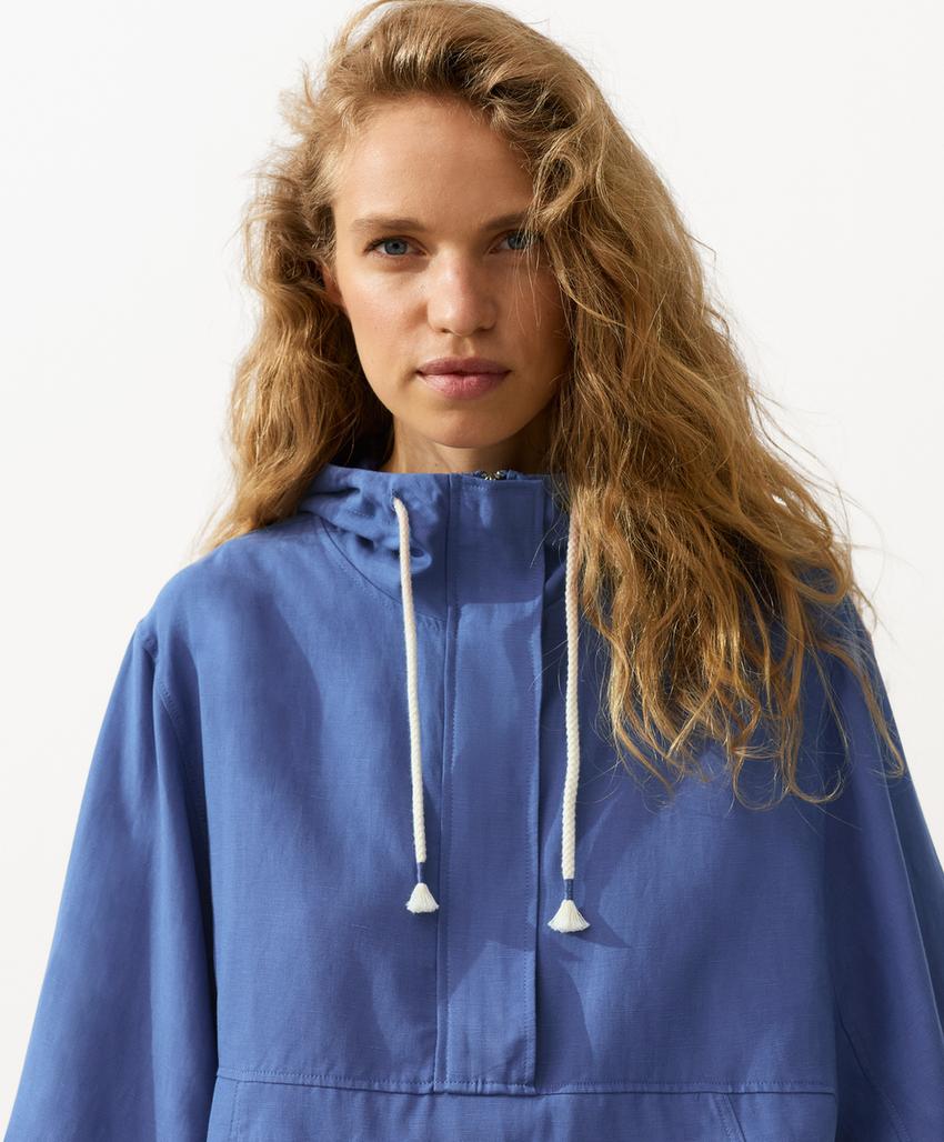 Толстовка на молнии с передним карманом, смесовый лиоцелл и лен