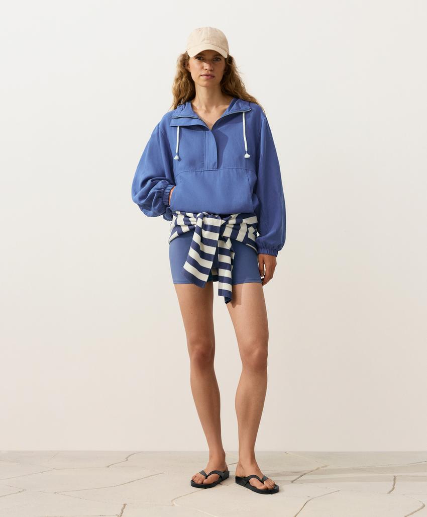 Толстовка на молнии с передним карманом, смесовый лиоцелл и лен