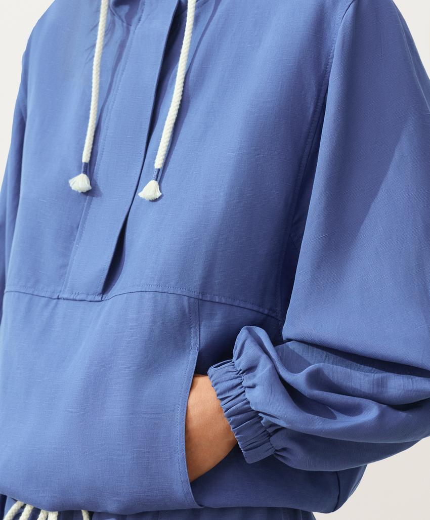 Толстовка на молнии с передним карманом, смесовый лиоцелл и лен