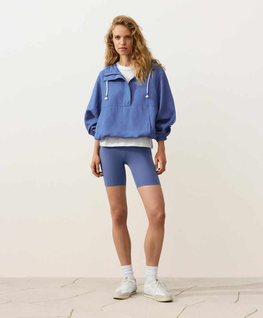 Толстовка на молнии с передним карманом, смесовый лиоцелл и лен