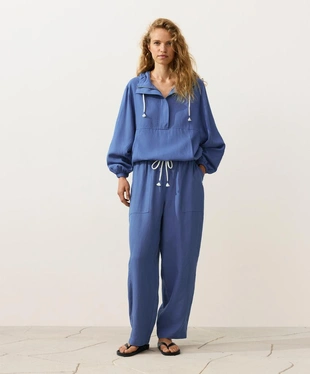 Толстовка на молнии с передним карманом, смесовый лиоцелл и лен- Заказать в России