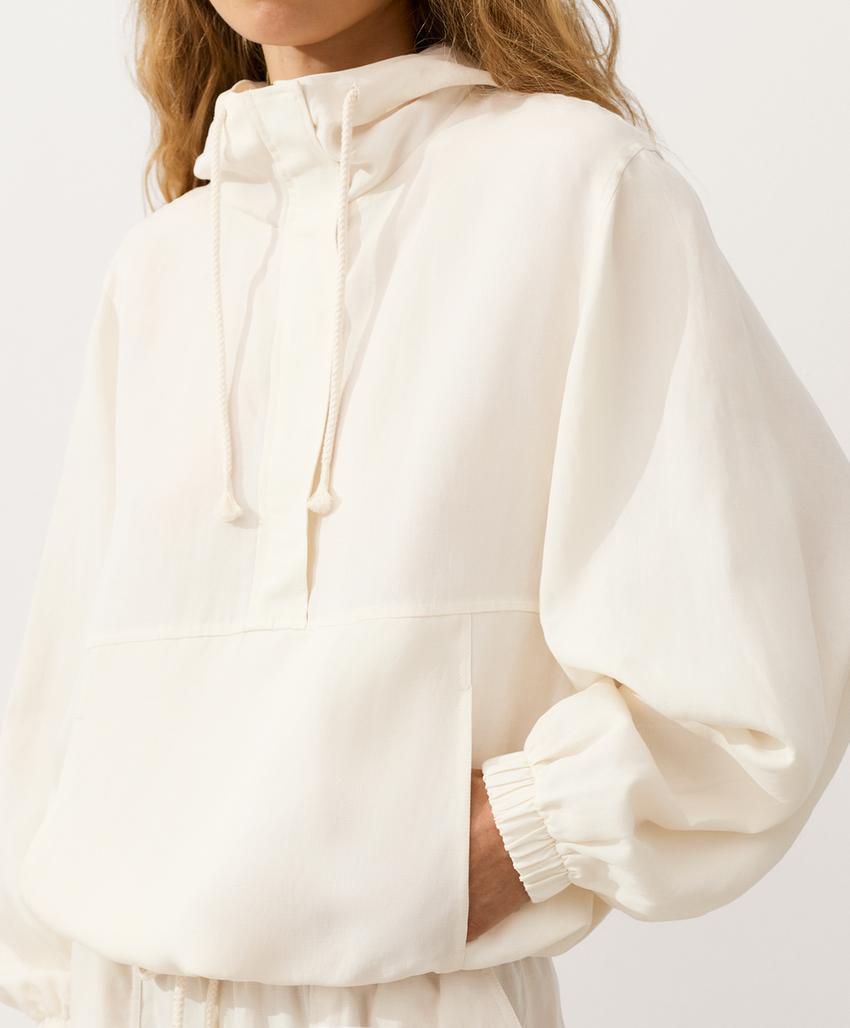 Толстовка на молнии с передним карманом, смесовый лиоцелл и лен