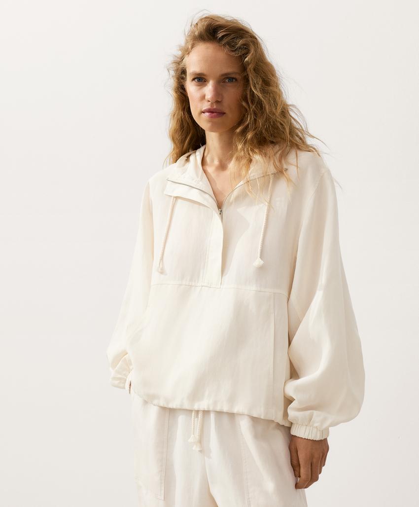 Толстовка на молнии с передним карманом, смесовый лиоцелл и лен