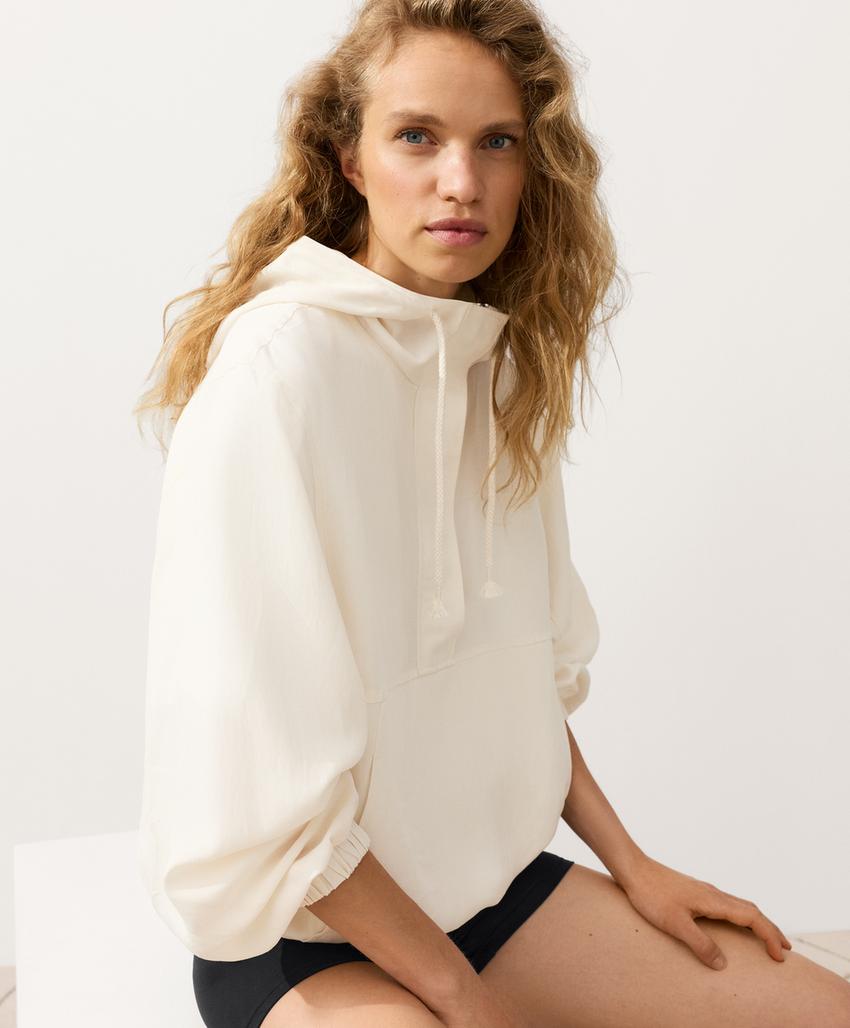 Толстовка на молнии с передним карманом, смесовый лиоцелл и лен