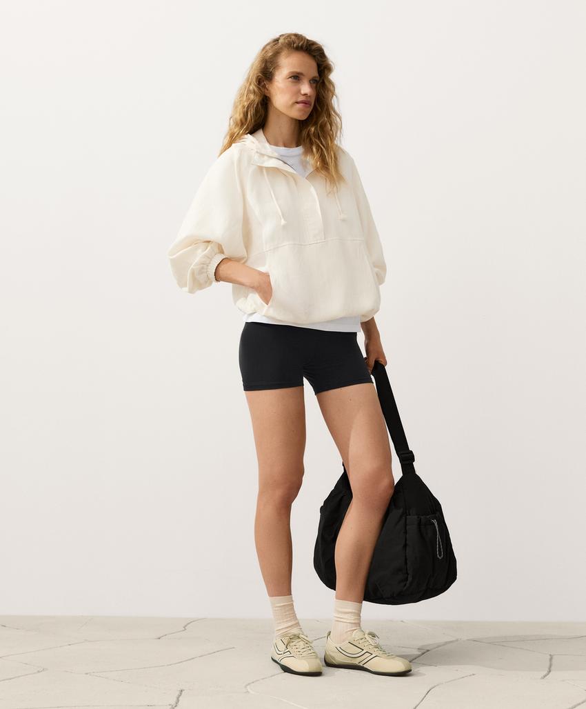 Толстовка на молнии с передним карманом, смесовый лиоцелл и лен