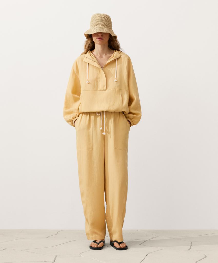 Толстовка на молнии с передним карманом, смесовый лиоцелл и лен