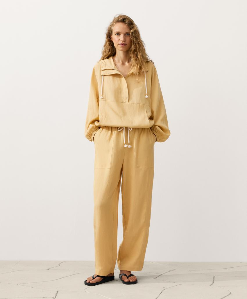 Толстовка на молнии с передним карманом, смесовый лиоцелл и лен