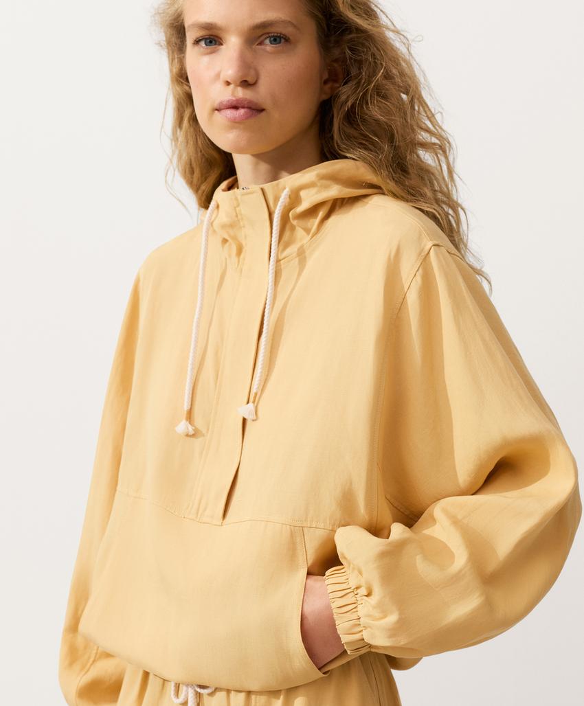 Толстовка на молнии с передним карманом, смесовый лиоцелл и лен