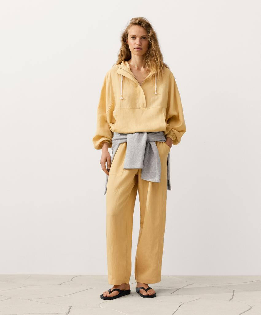 Толстовка на молнии с передним карманом, смесовый лиоцелл и лен