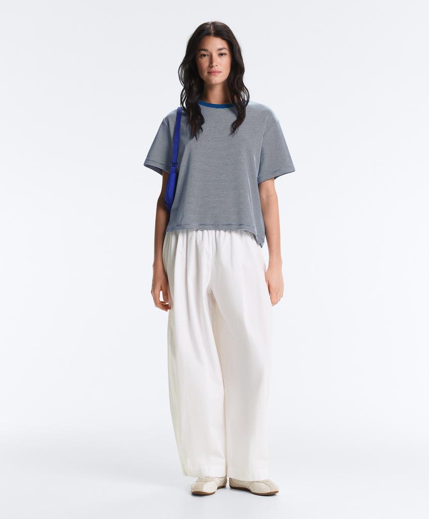 Футболка Boxy с короткими рукавами из смесового хлопка в полоску