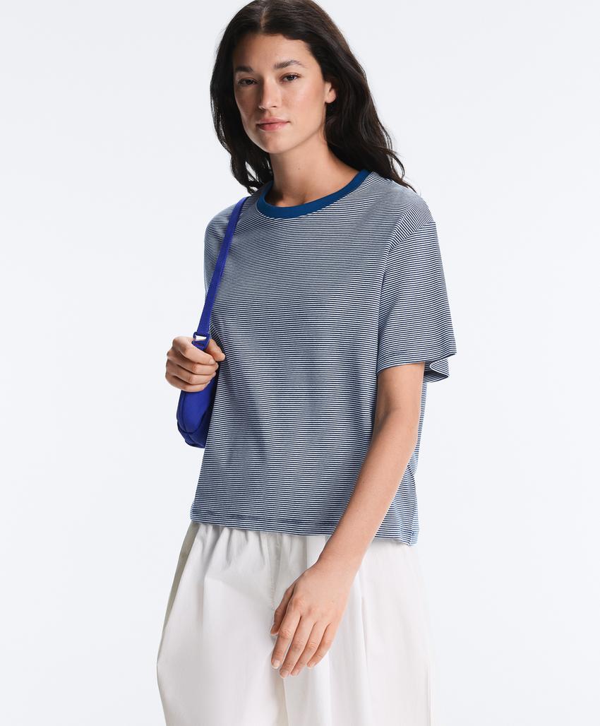 Футболка Boxy с короткими рукавами из смесового хлопка в полоску