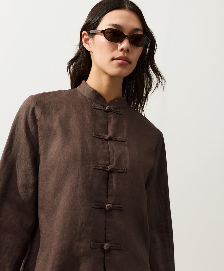 Куртка-мао из 100%-го льна на пуговицах