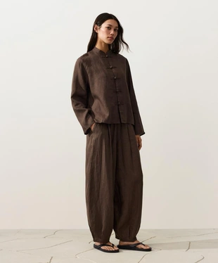 Куртка-мао из 100%-го льна на пуговицах- Заказать в России