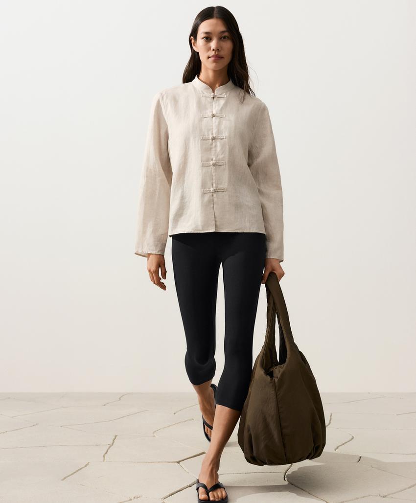 Куртка-мао из 100%-го льна на пуговицах