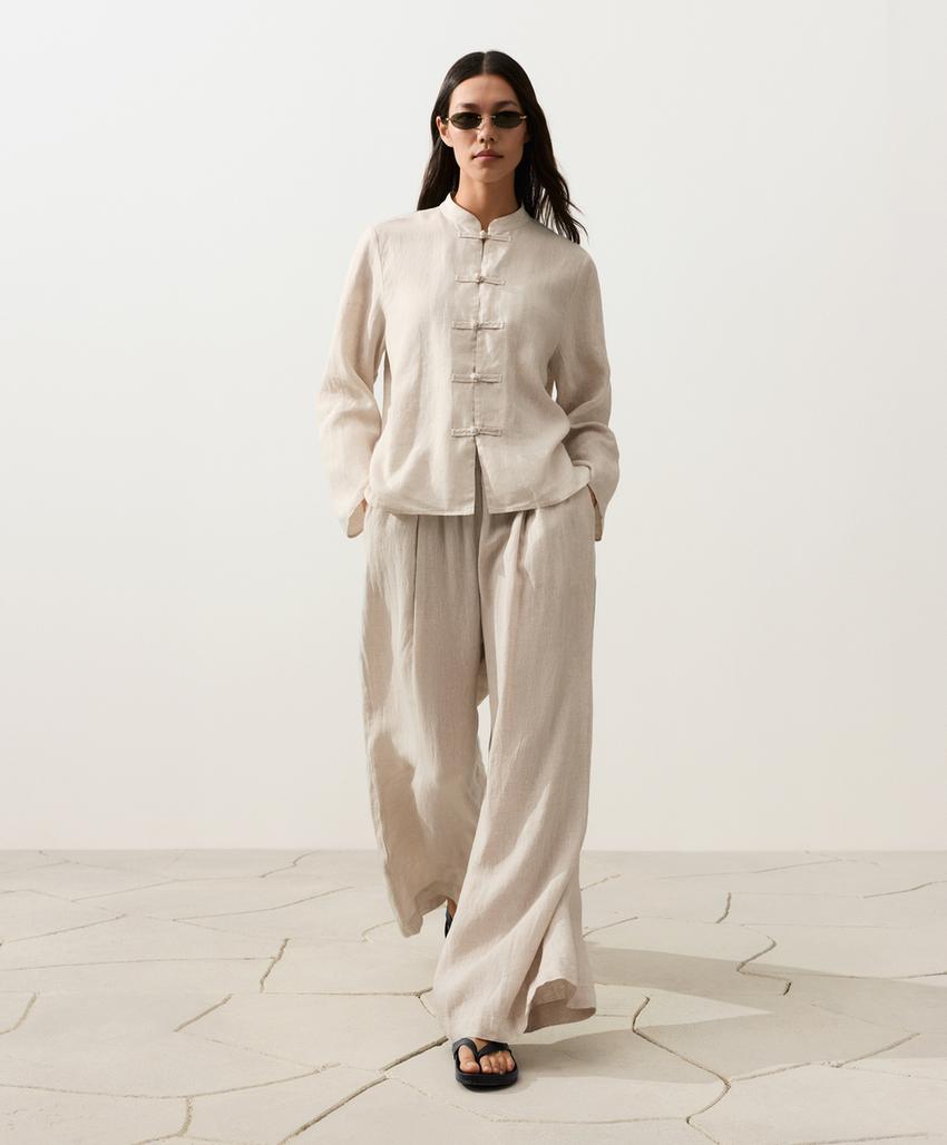 Куртка-мао из 100%-го льна на пуговицах