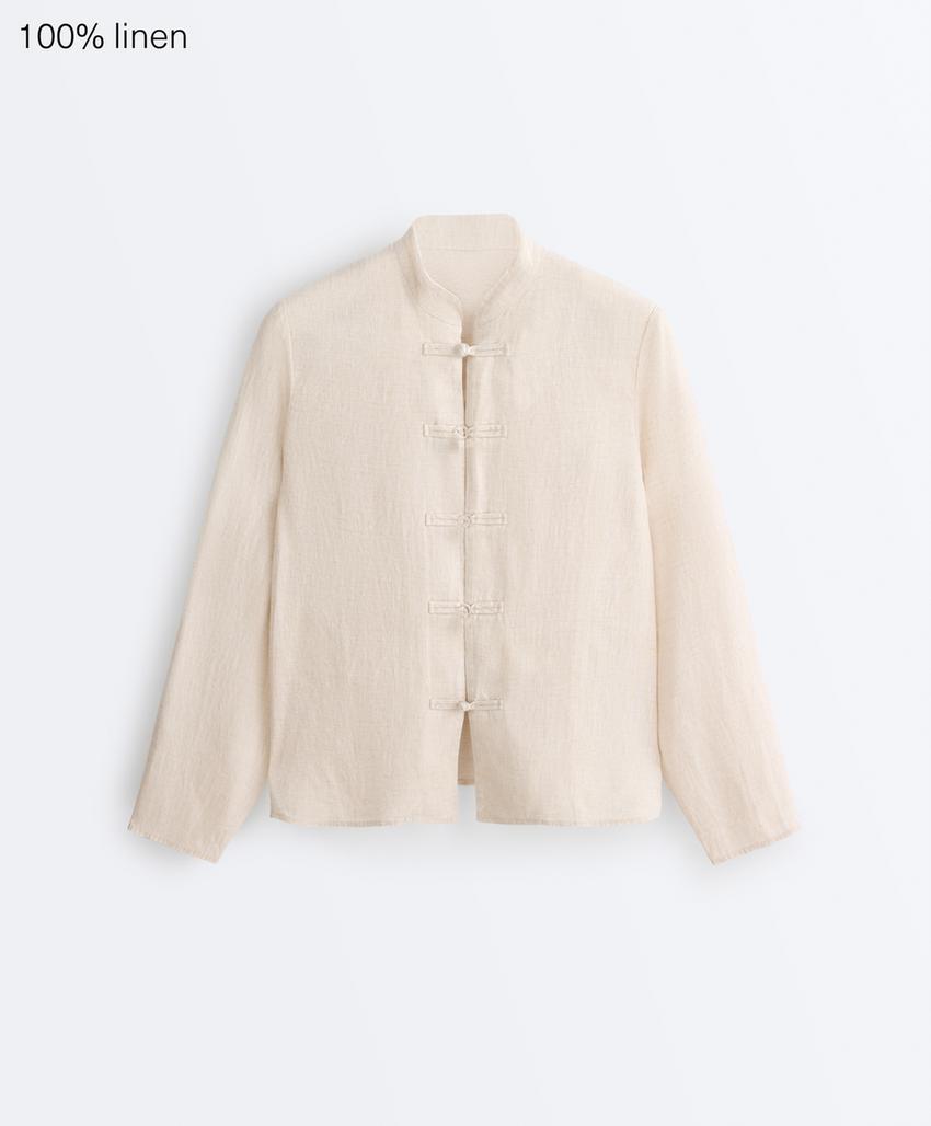 Куртка-мао из 100%-го льна на пуговицах