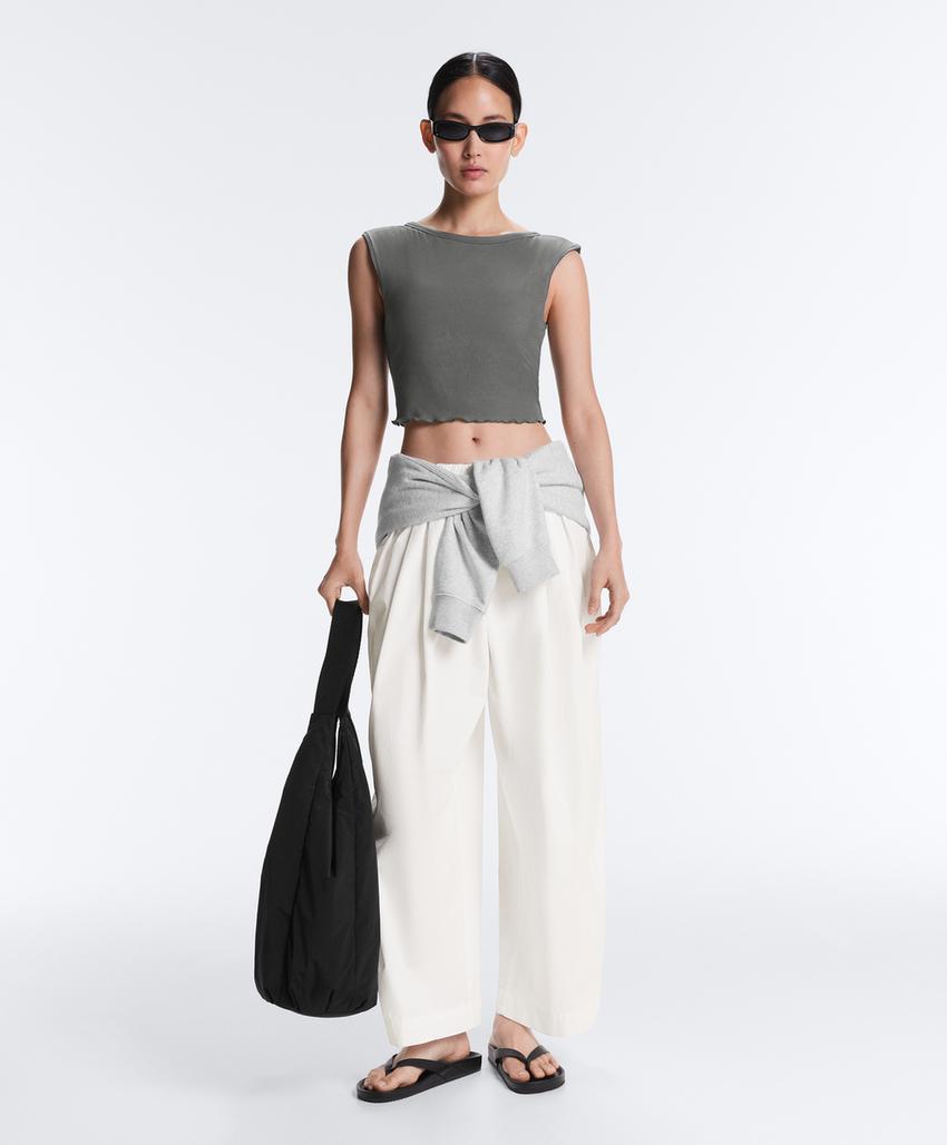 Майка - топ с коротким рукавом из смесового модала в рубчик