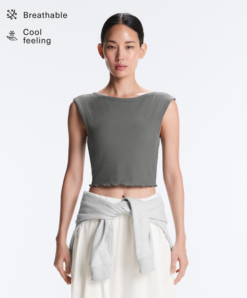 Майка - топ с коротким рукавом из смесового модала в рубчик