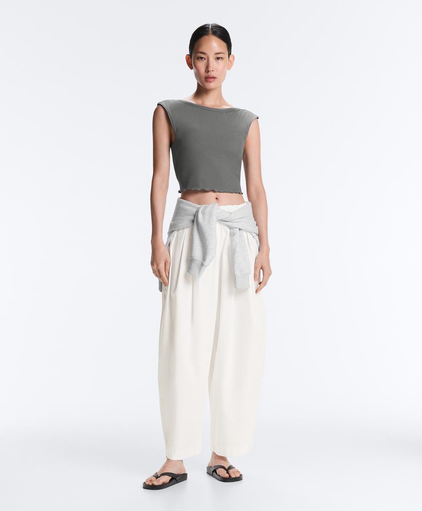 Майка - топ с коротким рукавом из смесового модала в рубчик