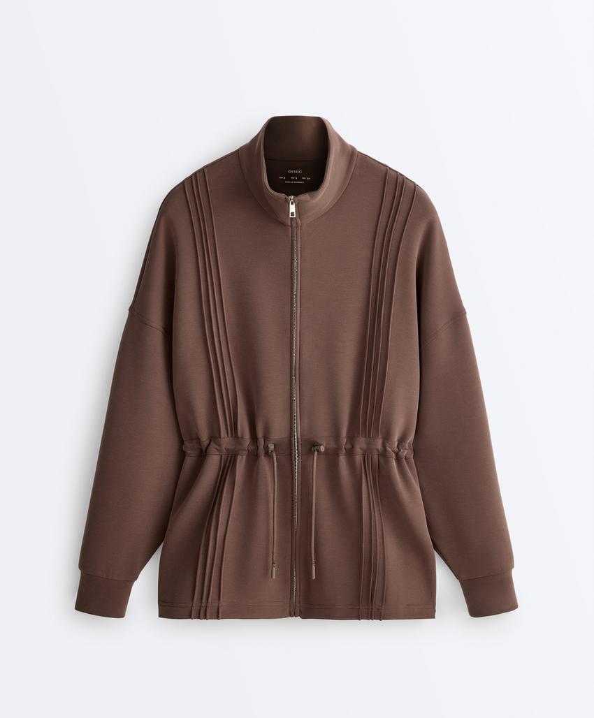 Длинная куртка в рубчик с модалом и воротником-стойкой