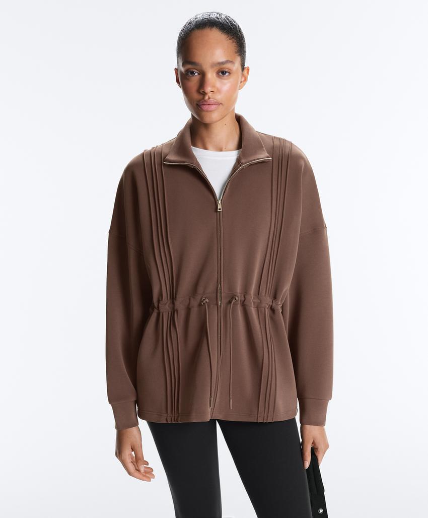 Длинная куртка в рубчик с модалом и воротником-стойкой