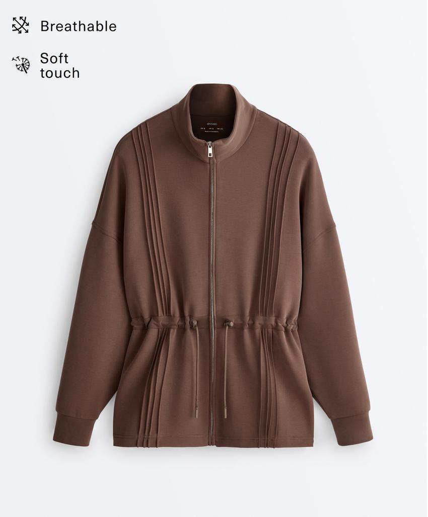 Длинная куртка в рубчик с модалом и воротником-стойкой