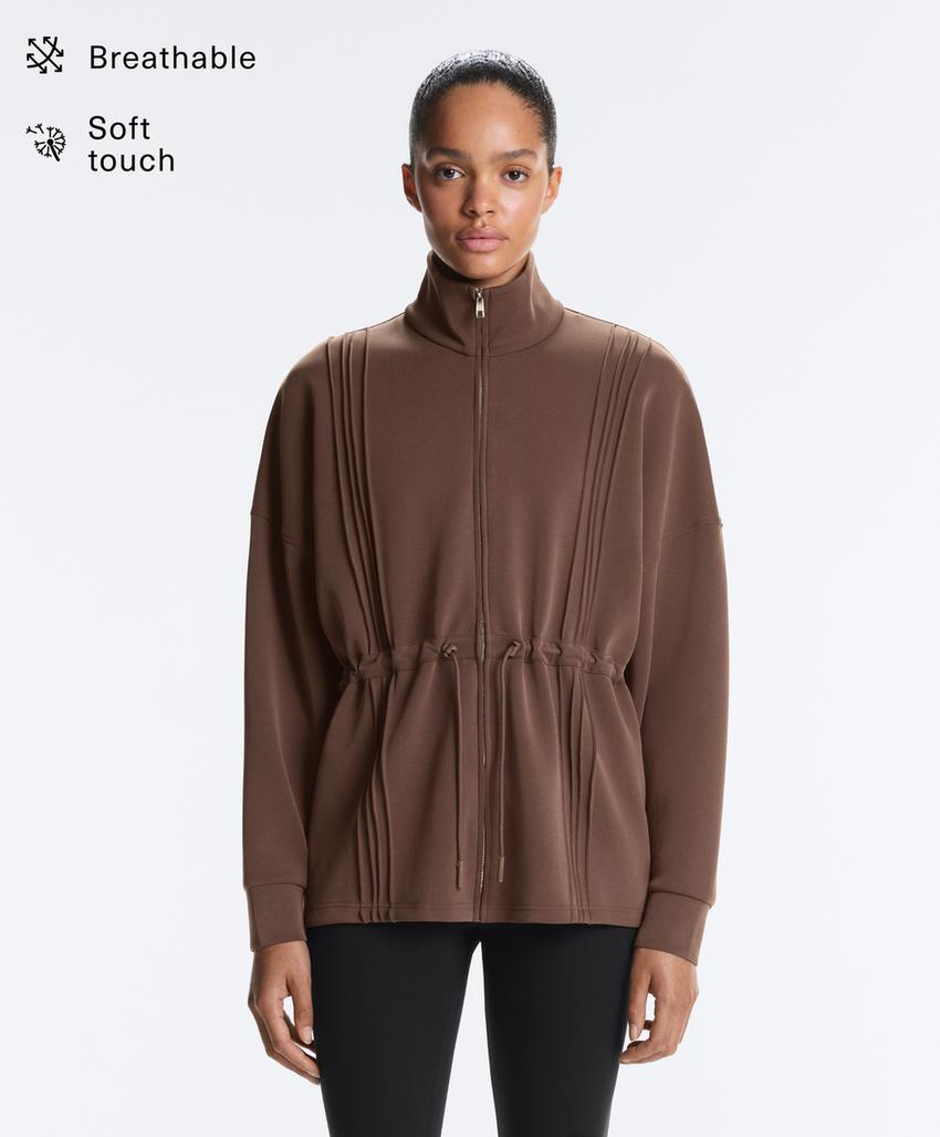 Длинная куртка в рубчик с модалом и воротником-стойкой