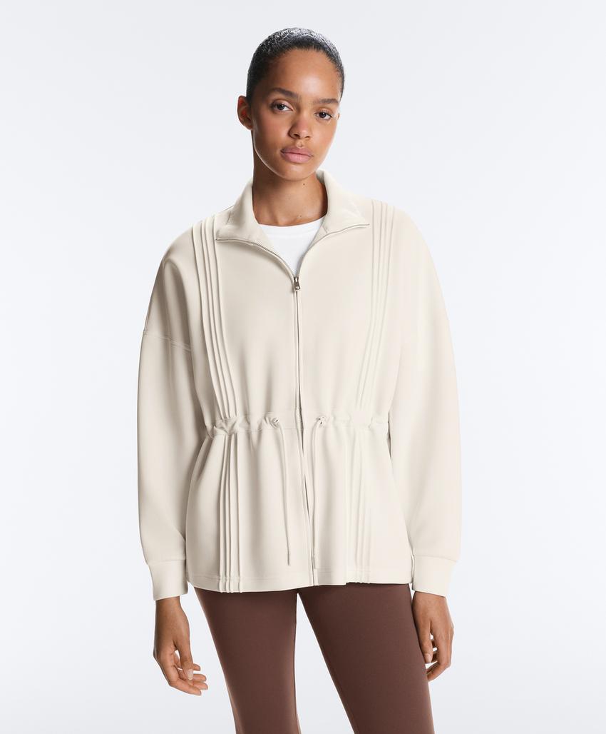 Длинная куртка в рубчик с модалом и воротником-стойкой