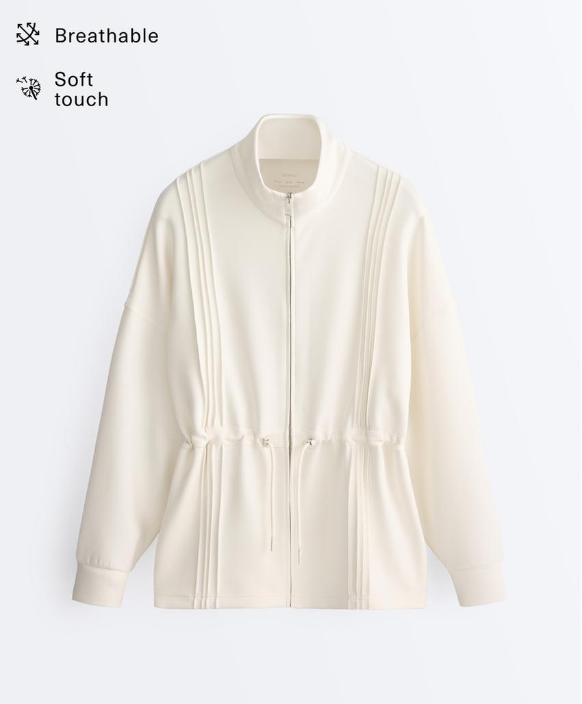 Длинная куртка в рубчик с модалом и воротником-стойкой