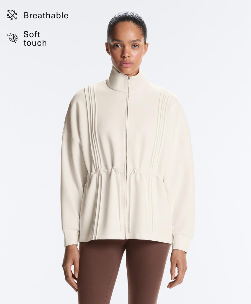 Длинная куртка в рубчик с модалом и воротником-стойкой